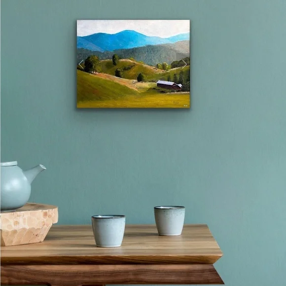 "Blue Mountain Vista" Landscape Painting Acrylic on 16 X 20 Stretched Canvas - Picture 3 of 4